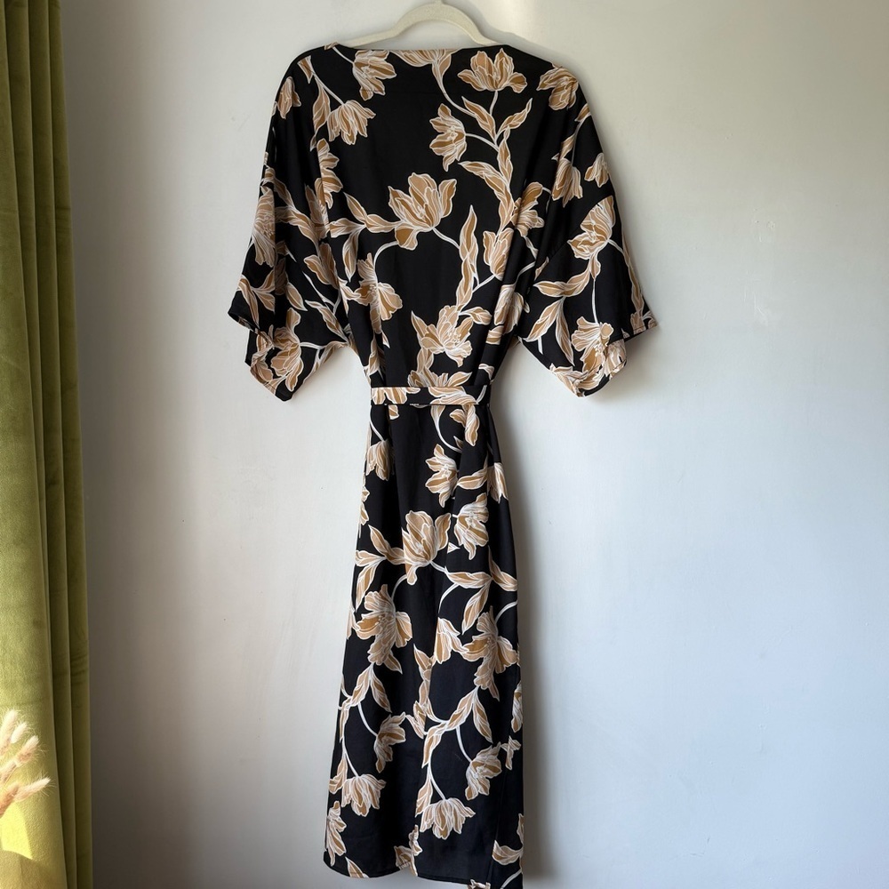 Maison Du Soir Black Yellow Floral Kimono Robe S/M - image 5